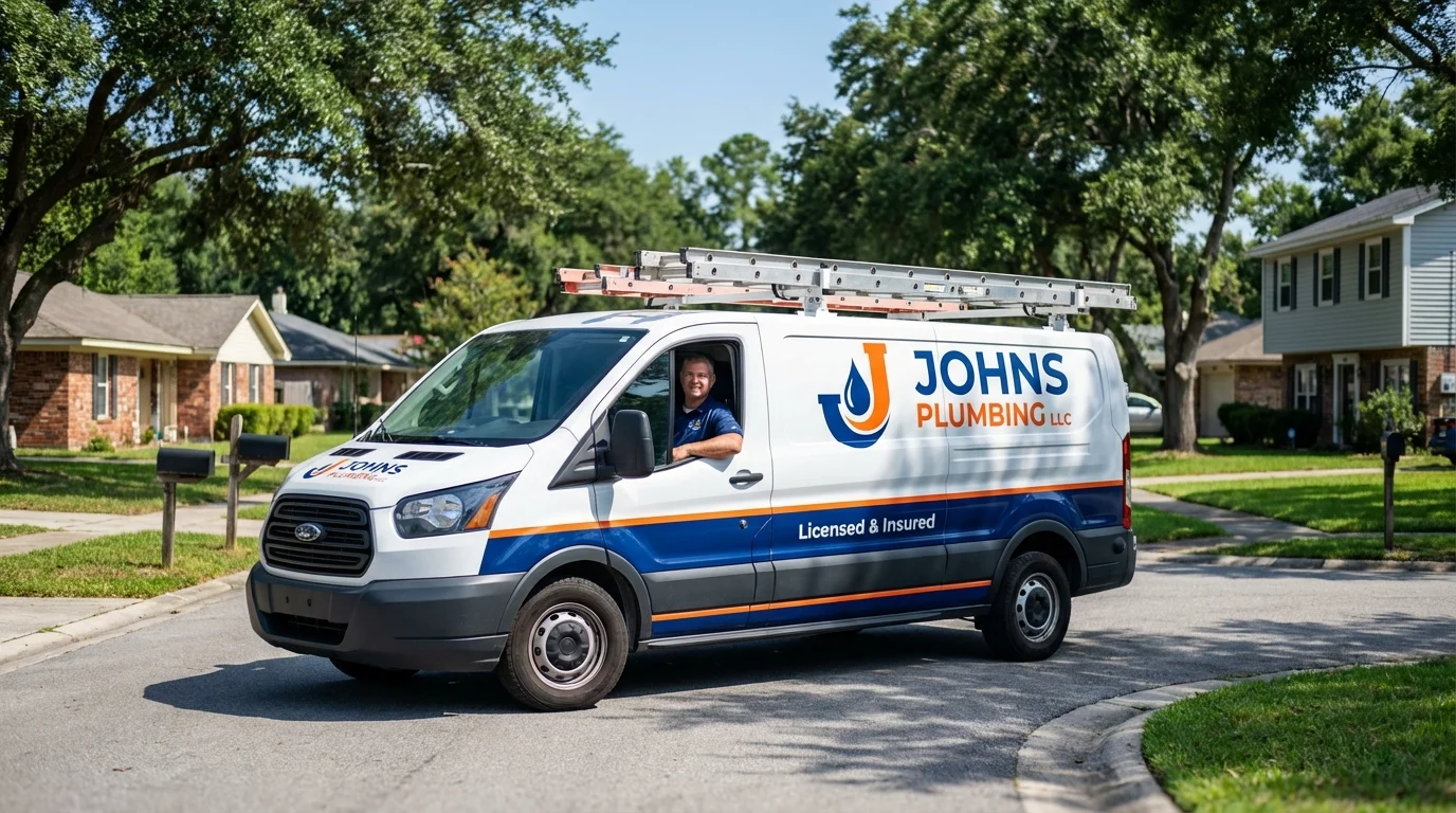 Johns Plumbing LLC service van in Salisbury, MO