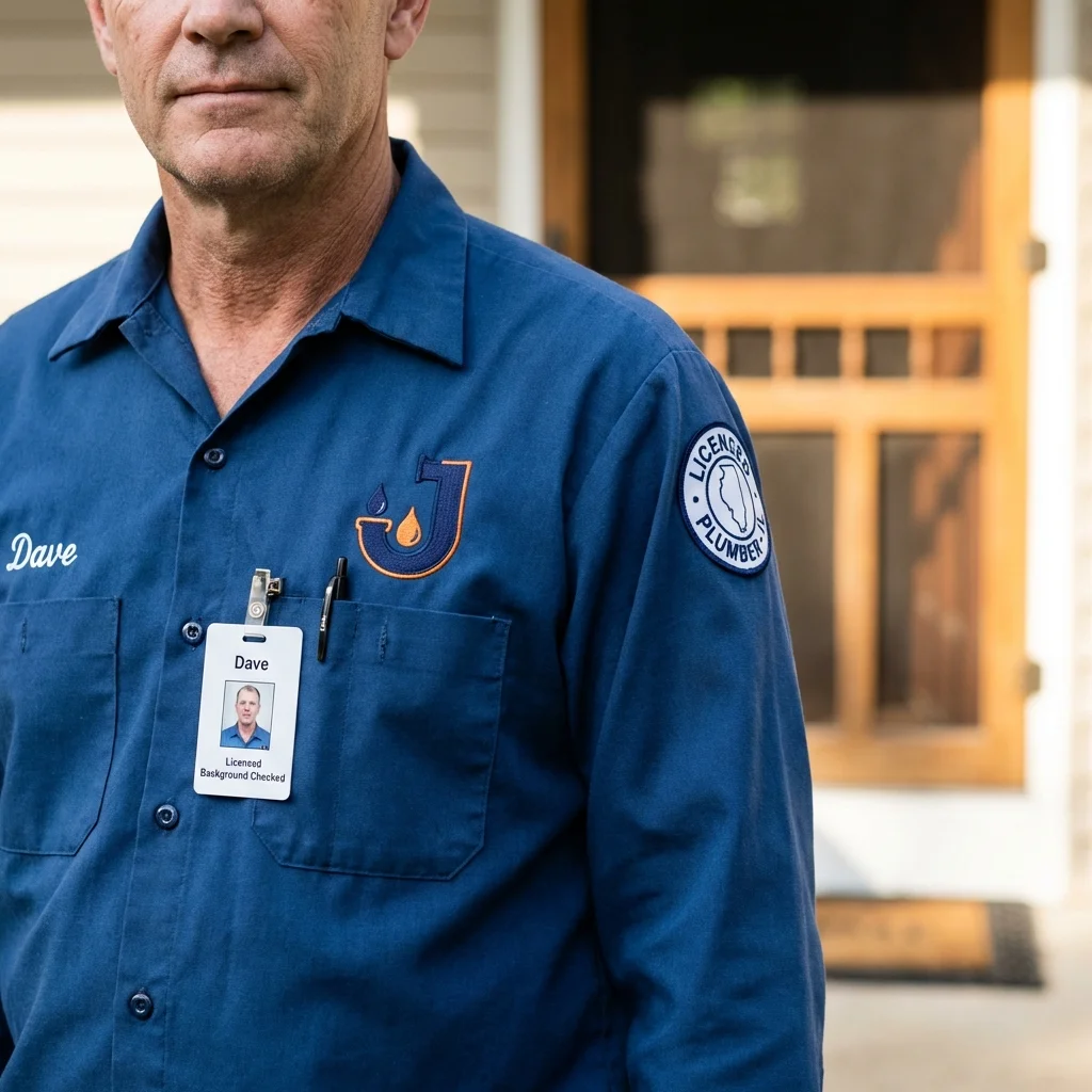 Licensed plumber showing ID badge in Salisbury, MO