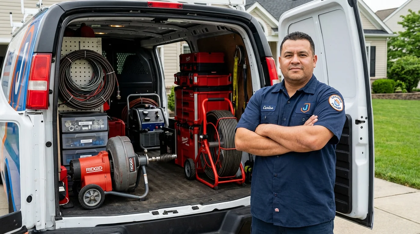 Professional drain cleaning equipment and Johns Plumbing LLC plumber in Salisbury