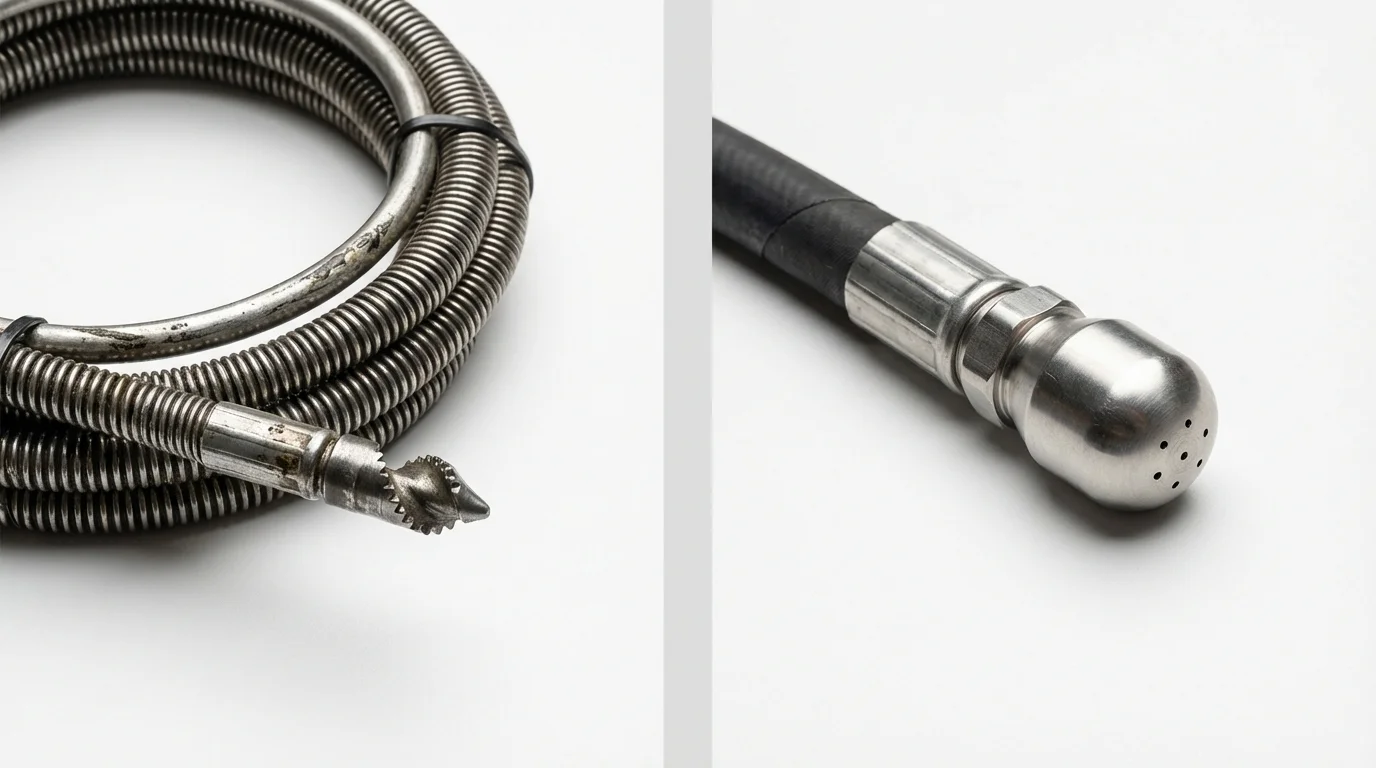 Drain snake cable and hydro jetting nozzle used for drain cleaning in Salisbury, MO